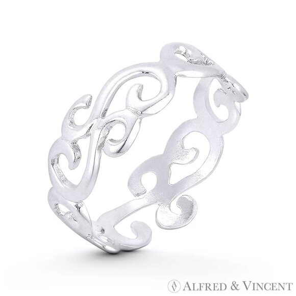 Swirl Pattern "Wind Gust" Engraved Design Ring in .925 Sterling Silver Size 9 - Picture 1 of 1